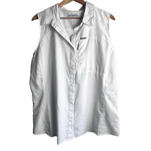 Columbia White Button Down Collared Sleeveless Vented Top Size XL